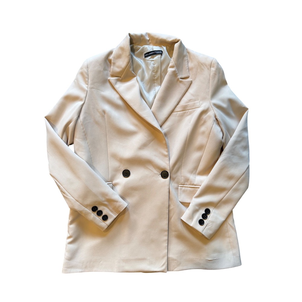 Foolhardy Womens 2 Piece Pant Suit Cream Beige Double Breasted Blazer Trousers M